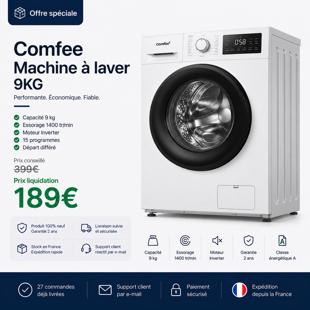 COMFEE Machine à laver 9kg